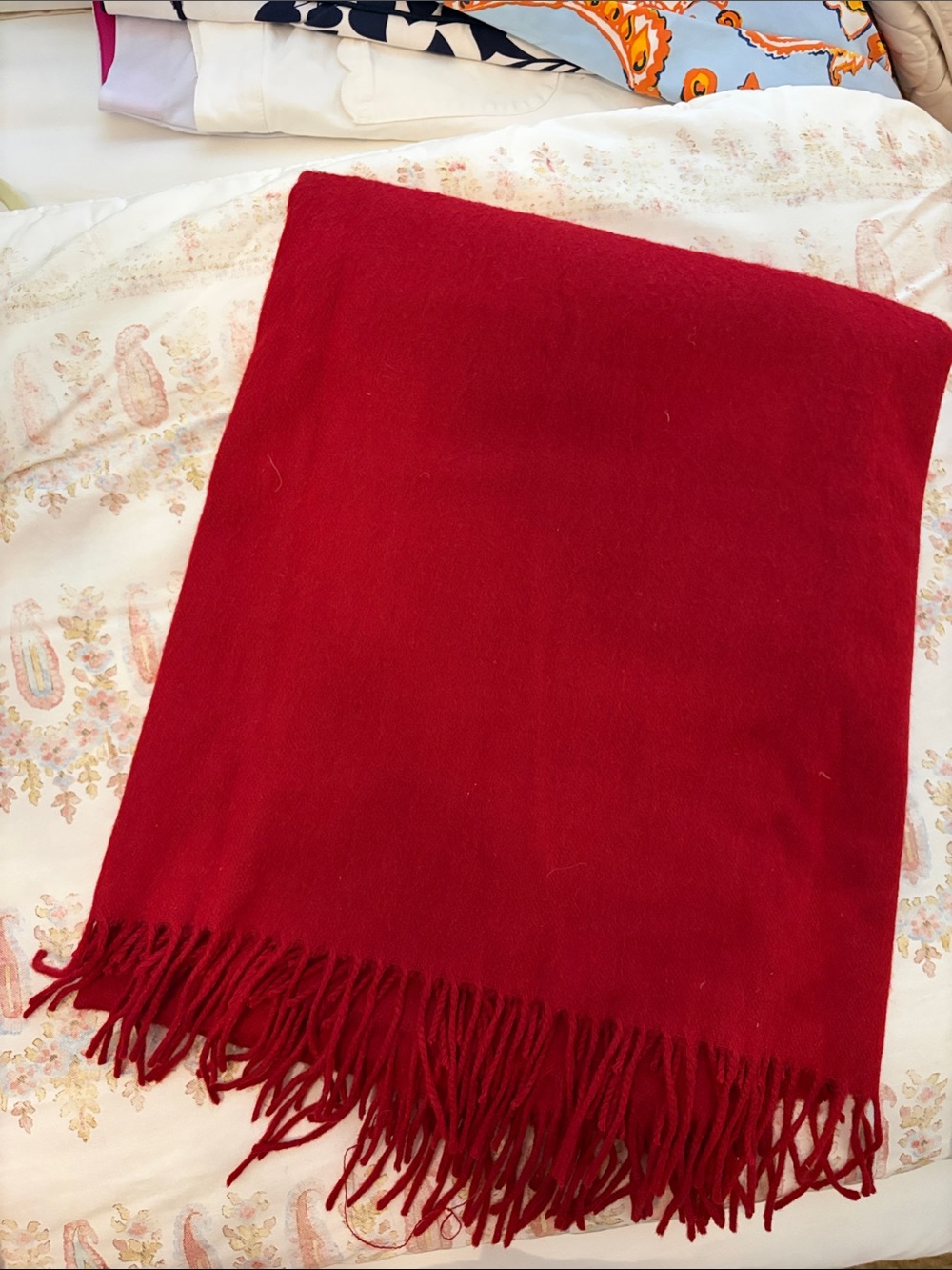 Red Fringe Throw Blanket/ oversized shawl